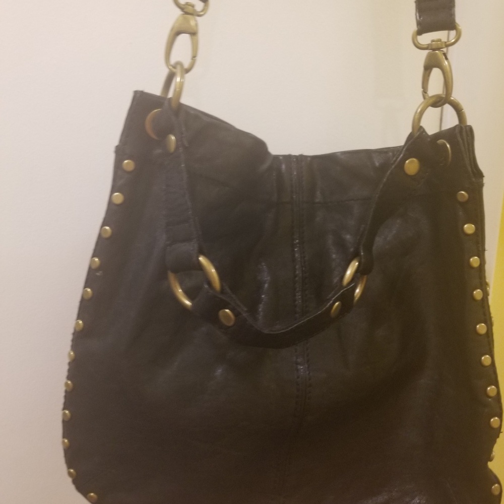 Black Fossil Leather Shoulder Bag